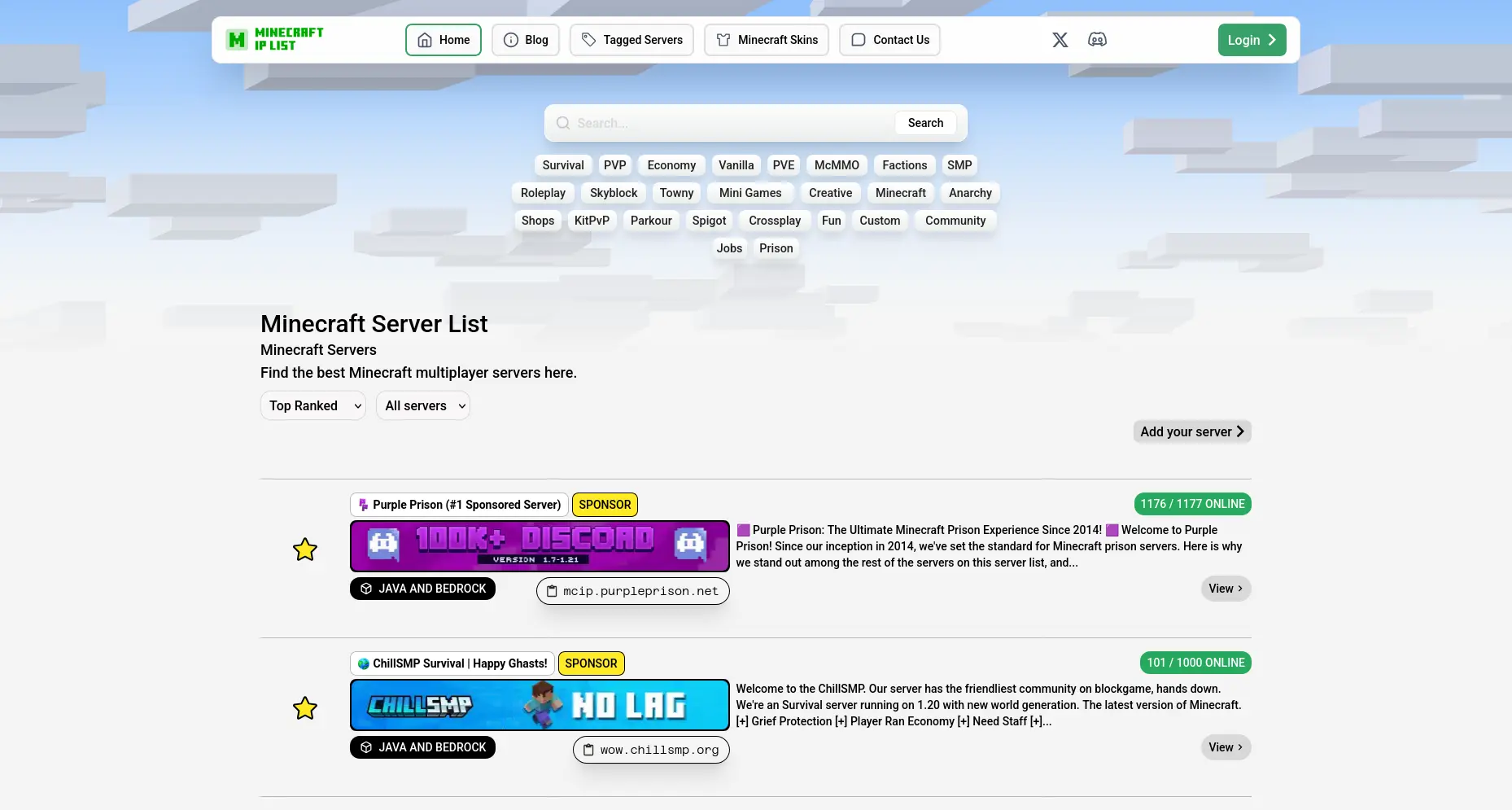 MinecraftIPList website